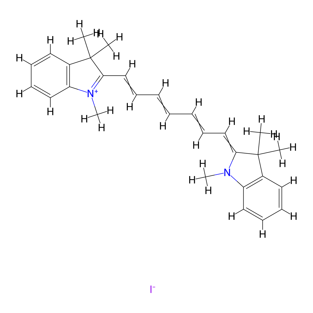 1,1',3,3,3',3'-Hexamethylindotricarbocyanine iodide molecular structure, CAS 19764-96-6