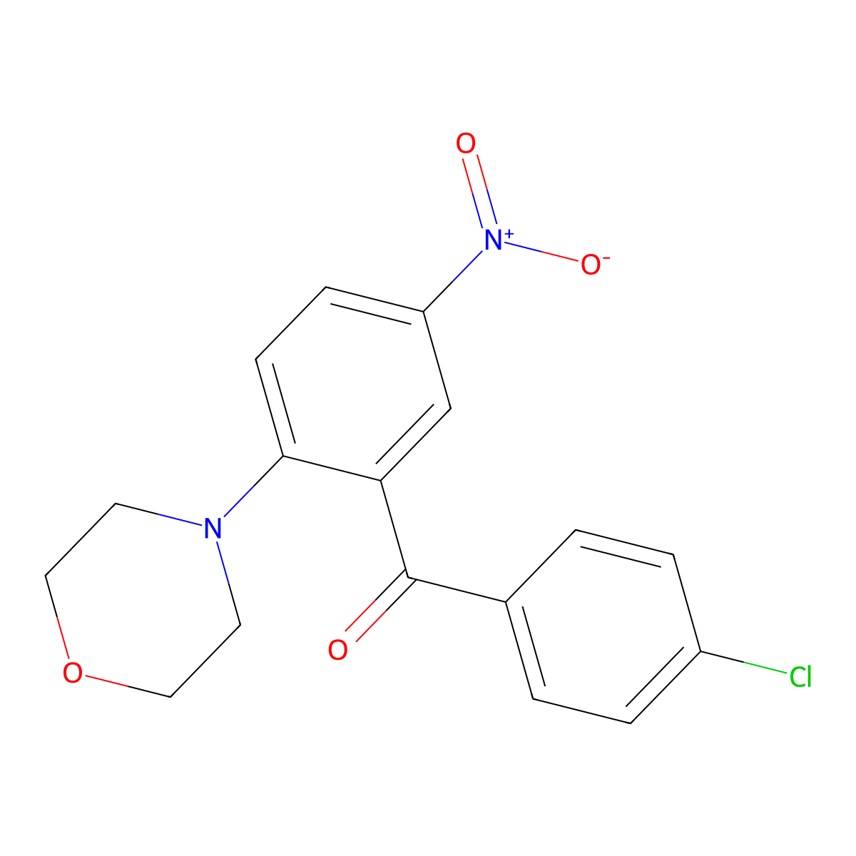 (4-Chlorophenyl)-(2-morpholin-4-yl-5-nitrophenyl)methanone molecular structure, CAS 197653-93-3