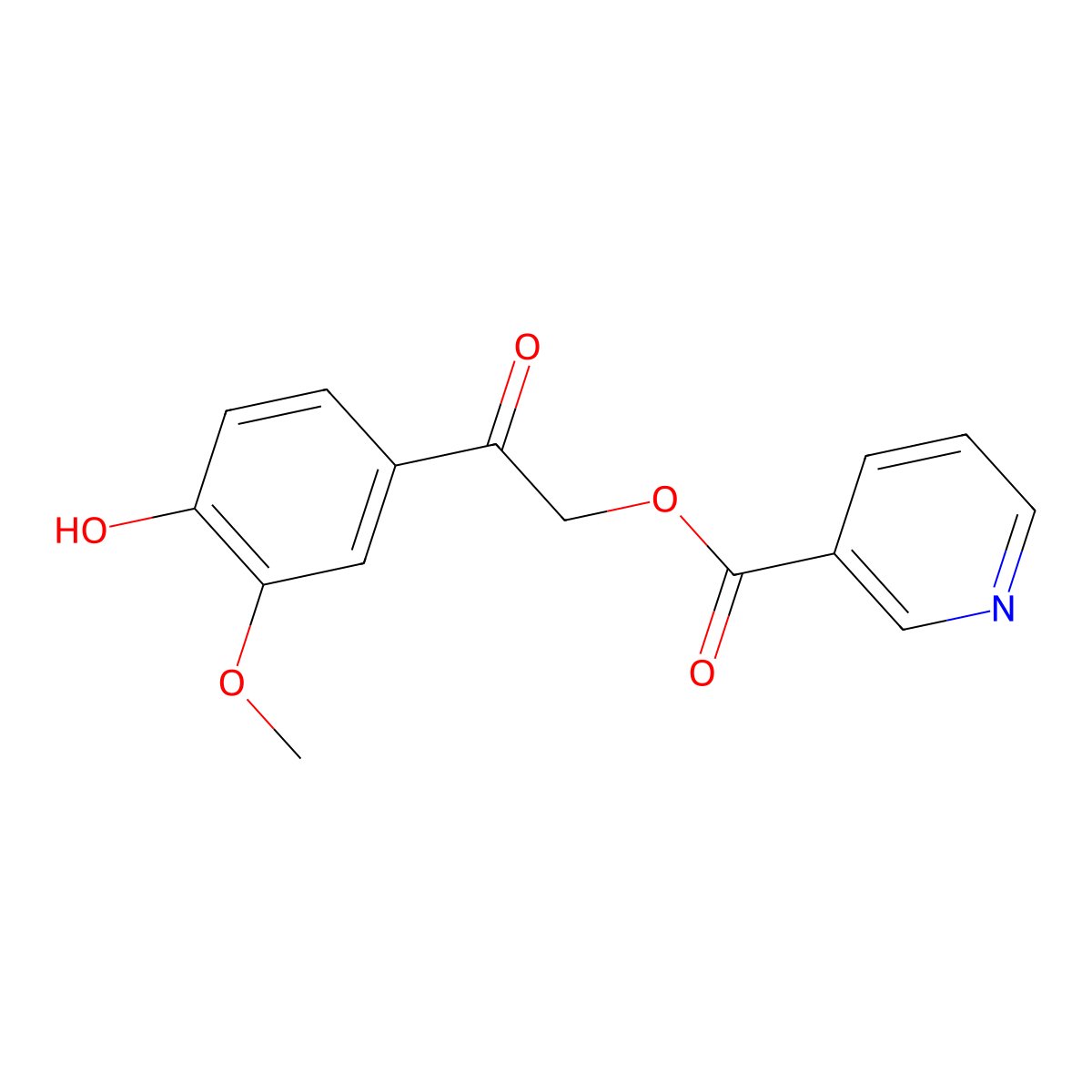 3-Pyridinecarboxylic acid, 2-(4-hydroxy-3-methoxyphenyl)-2-oxoethyl ester molecular structure, CAS 19767-91-0