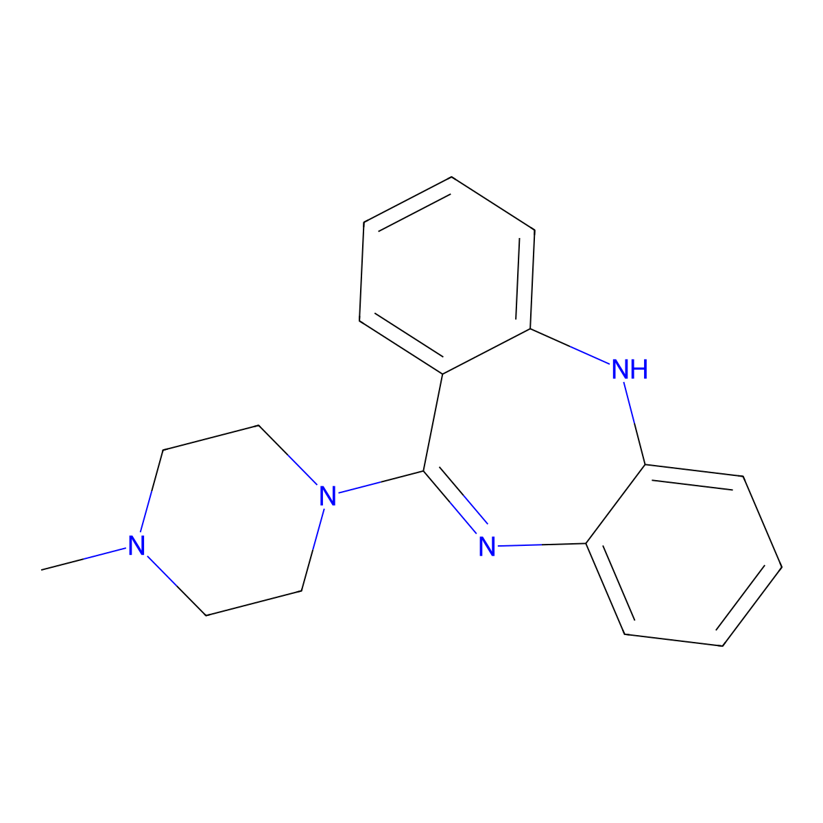 11-(4-Methyl-1-piperazinyl)-5H-dibenzo(b,e)(1,4)diazepine molecular structure, CAS 1977-07-7