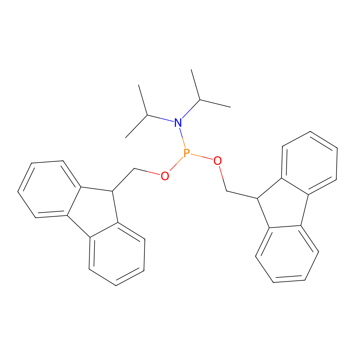 Bis(9H-fluoren-9-ylmethyl) N,N-bis(1-methylethyl)phosphoramidite molecular structure, CAS 197709-11-8