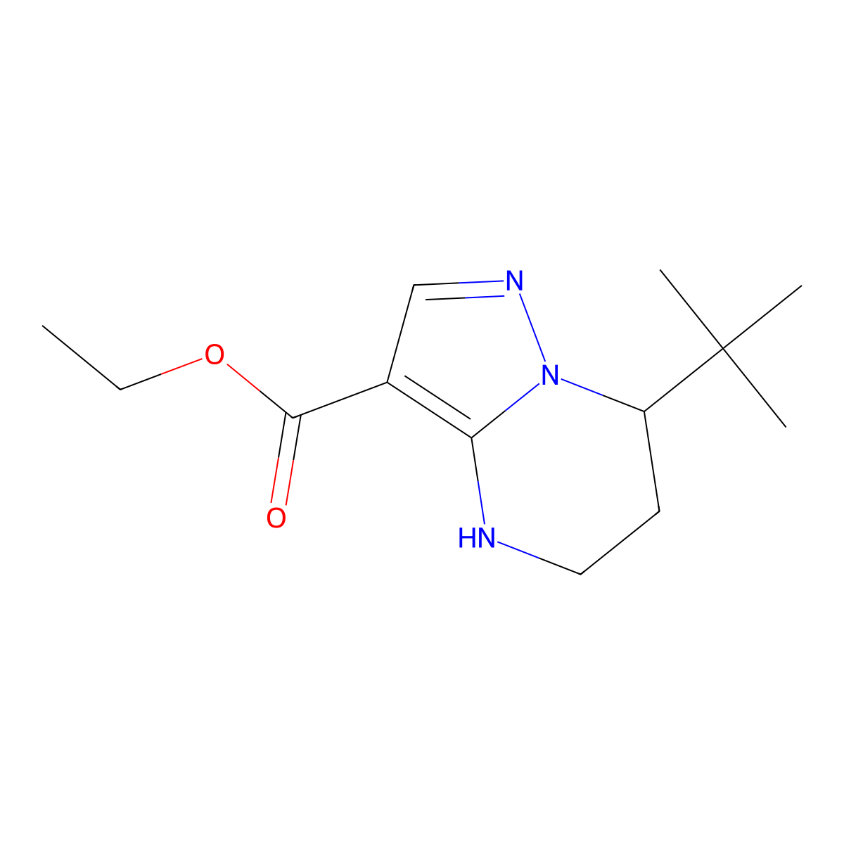 ethyl 7-tert-butyl-4H,5H,6H,7H-pyrazolo[1,5-a]pyrimidine-3-carboxylate molecular structure, CAS 1977269-93-4