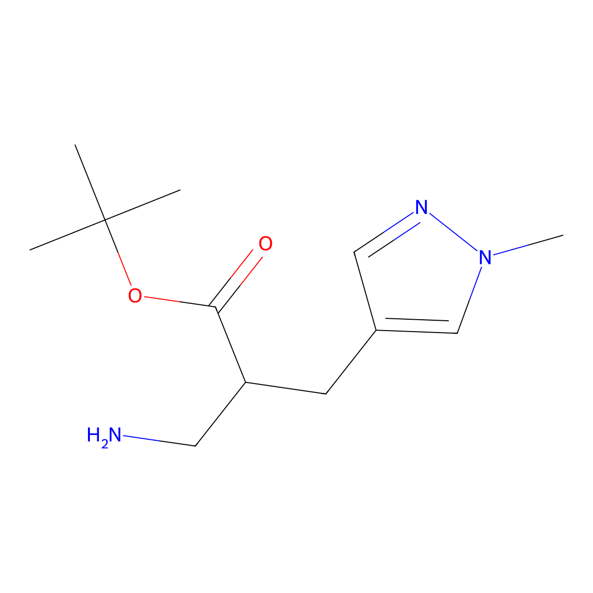 tert-butyl 3-amino-2-[(1-methyl-1H-pyrazol-4-yl)methyl]propanoate molecular structure, CAS 1977706-60-7