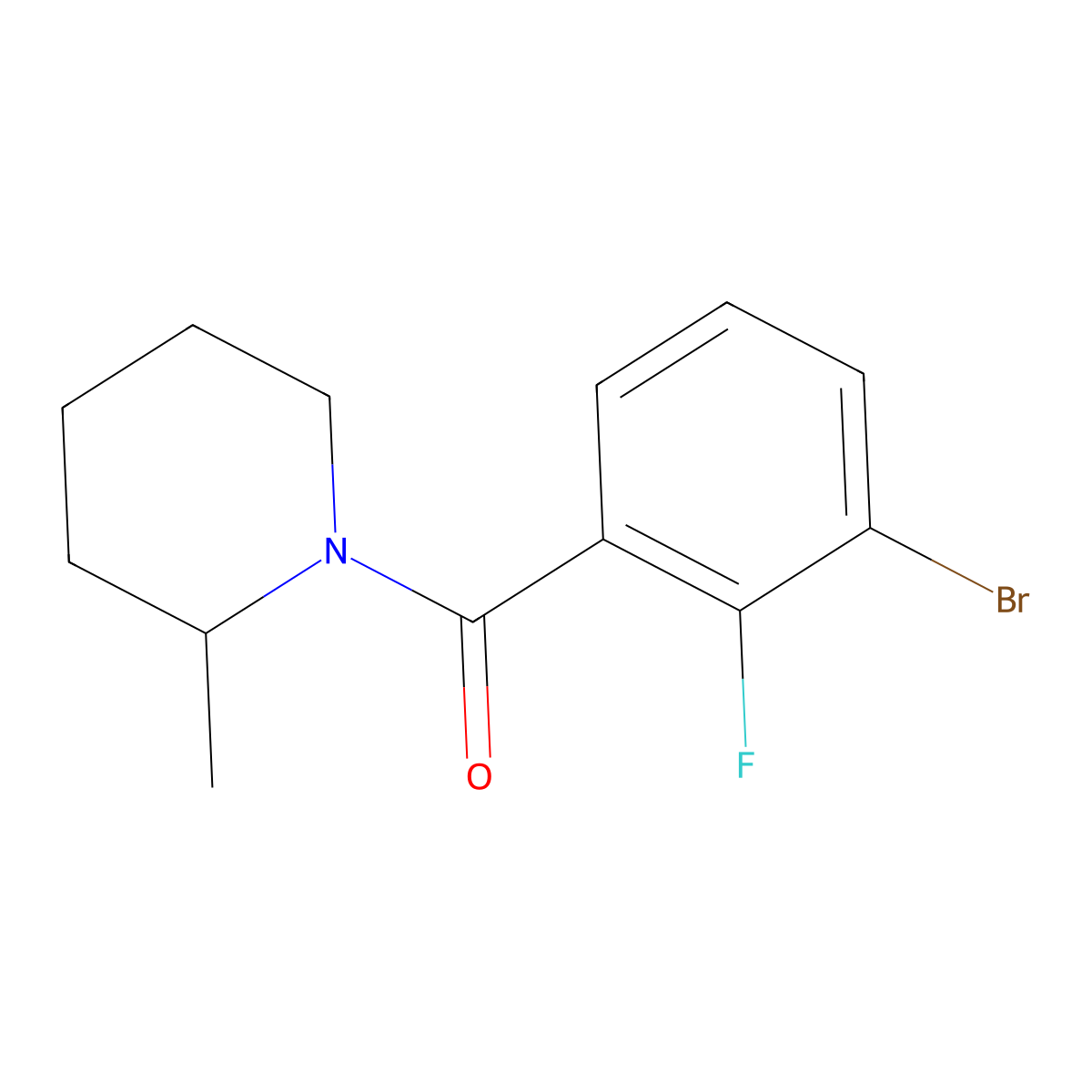 (3-Bromo-2-fluorophenyl)(2-methyl-1-piperidinyl)methanone molecular structure, CAS 1977733-05-3