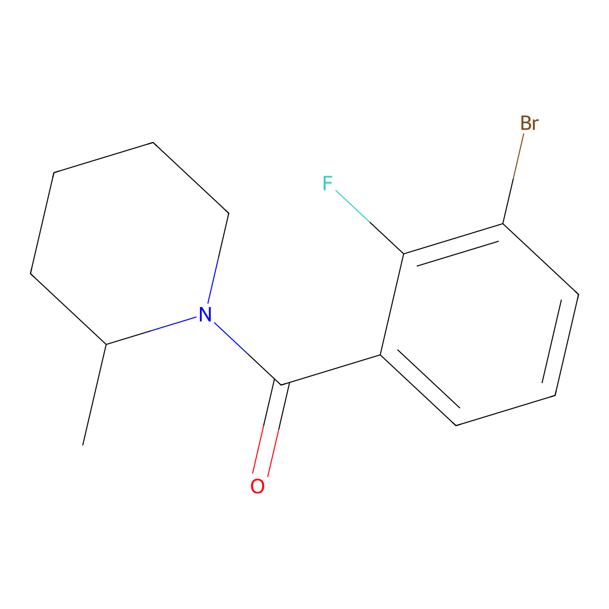 (3-Bromo-2-fluorophenyl)(2-methyl-1-piperidinyl)methanone molecular structure, CAS 1977733-05-3
