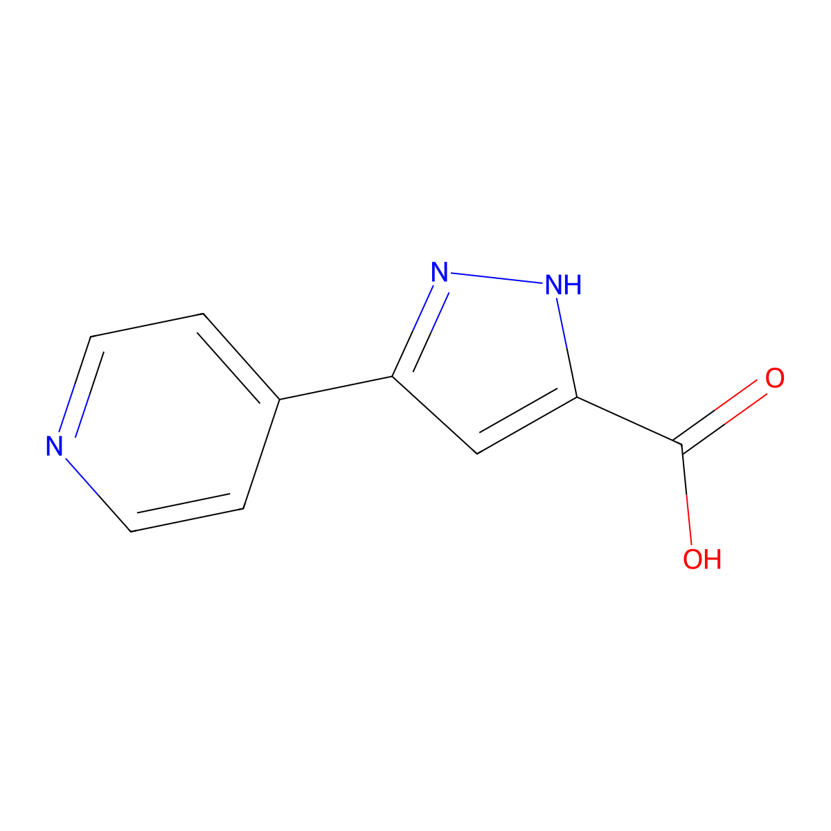 5-(pyridin-4-yl)-1H-pyrazole-3-carboxylic acid molecular structure, CAS 197775-45-4
