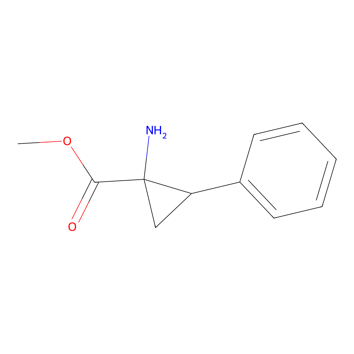 methyl (1R,2S)-1-amino-2-phenylcyclopropane-1-carboxylate molecular structure, CAS 197778-15-7