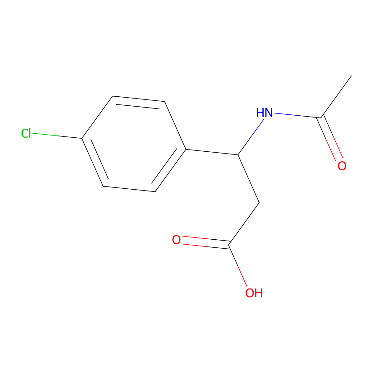 3-(4-Chlorophenyl)-3-acetamidopropanoic acid molecular structure, CAS 197785-38-9