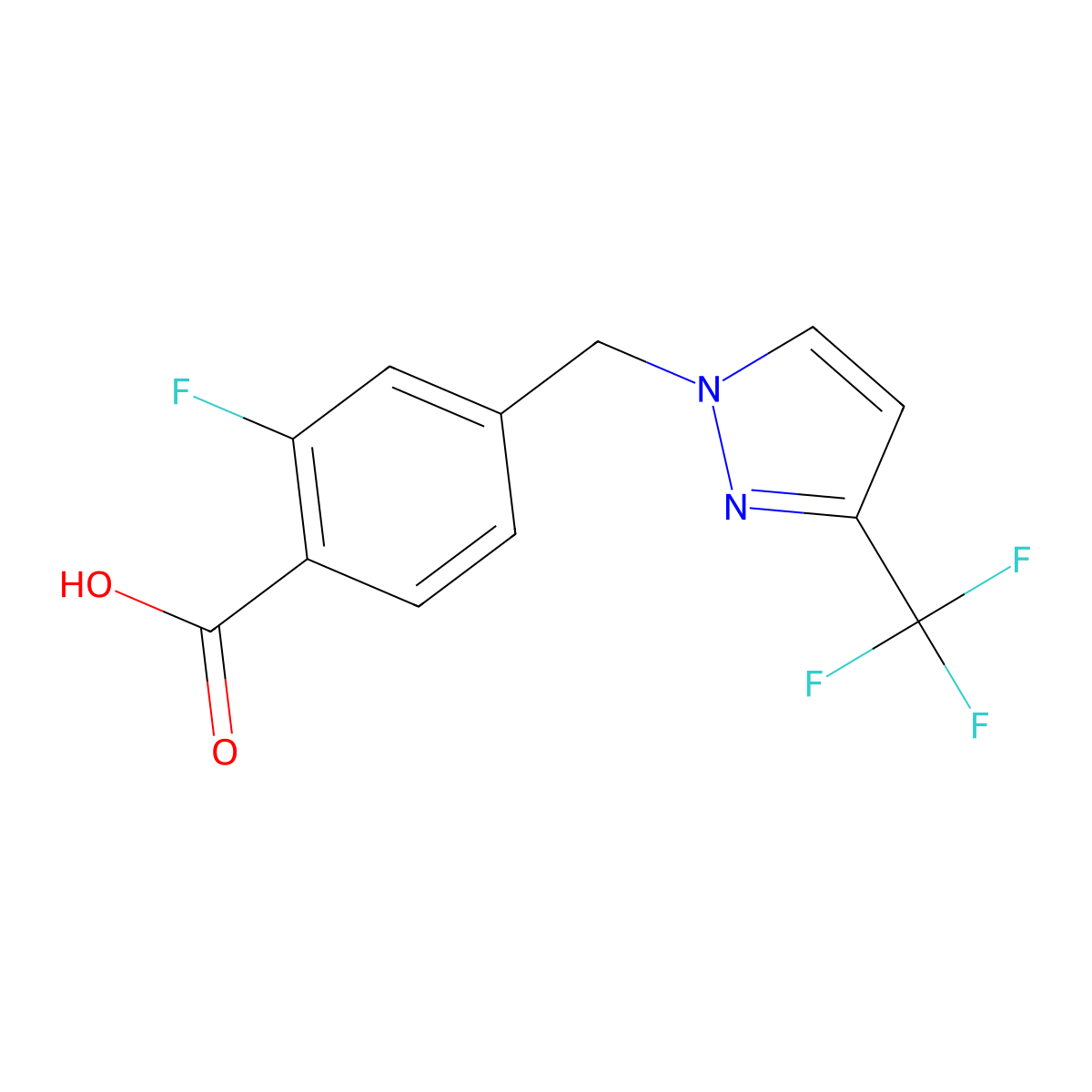 2-fluoro-4-{[3-(trifluoromethyl)-1H-pyrazol-1-yl]methyl}benzoicacid molecular structure, CAS 1977985-05-9