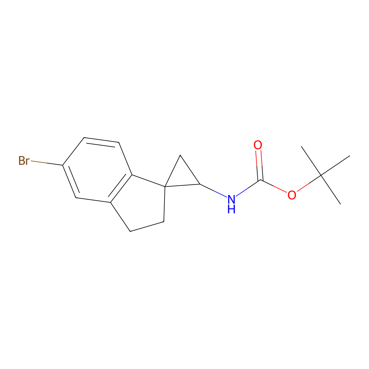 tert-butyl N-{5'-bromo-2',3'-dihydrospiro[cyclopropane-1,1'-inden]-3-yl}carbamate molecular structure, CAS 1978294-99-3