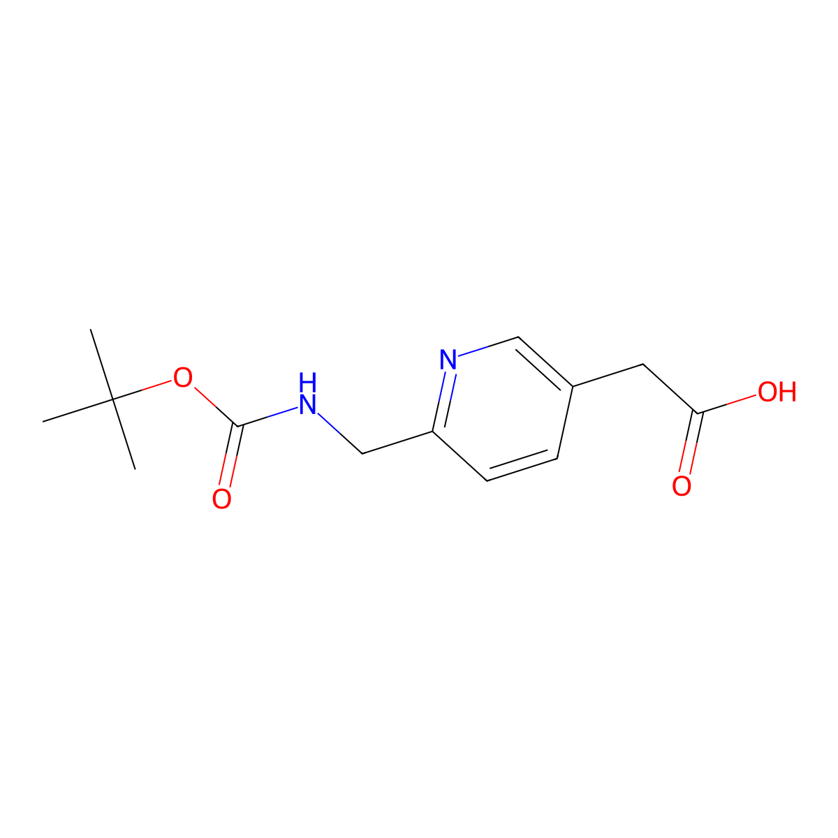 2-(6-(((tert-Butoxycarbonyl)amino)methyl)pyridin-3-yl)acetic acid molecular structure, CAS 1978384-17-6