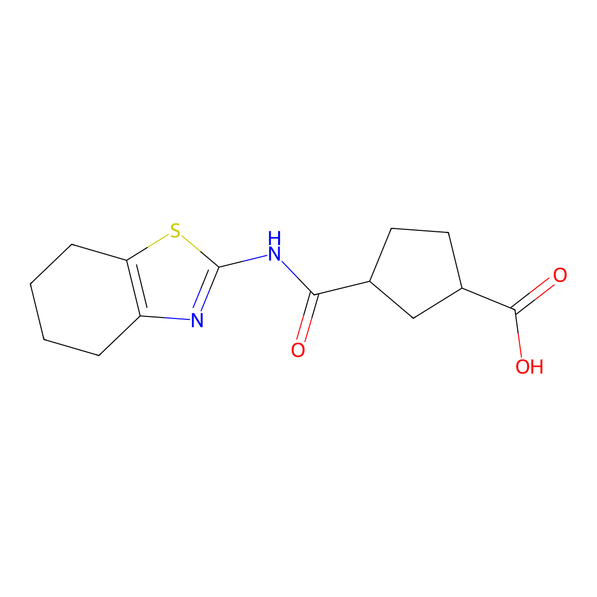 3-((4,5,6,7-Tetrahydrobenzo[d]thiazol-2-yl)carbamoyl)cyclopentanecarboxylic acid molecular structure, CAS 1978428-24-8