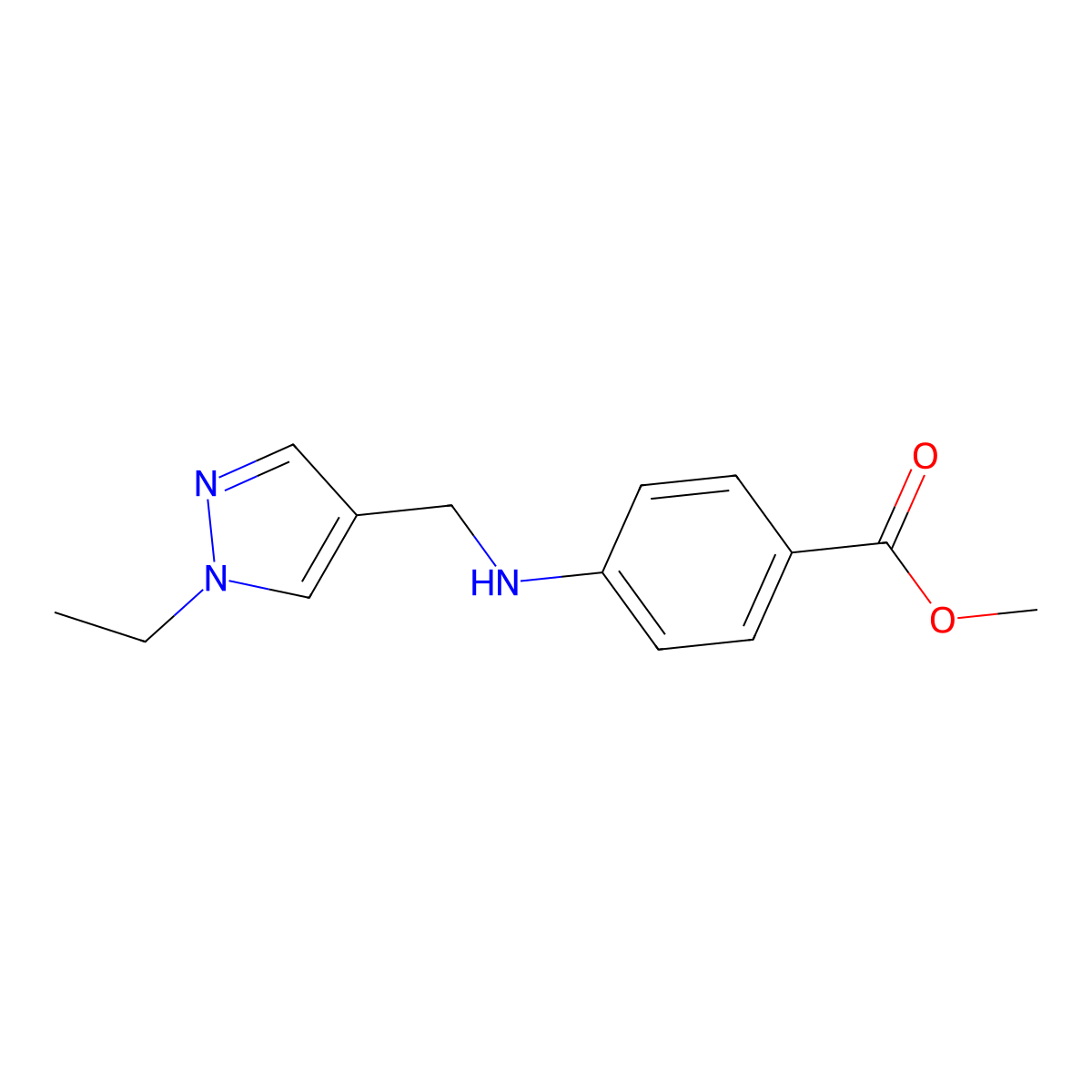 methyl 4-{[(1-ethyl-1H-pyrazol-4-yl)methyl]amino}benzoate molecular structure, CAS 1978466-98-6