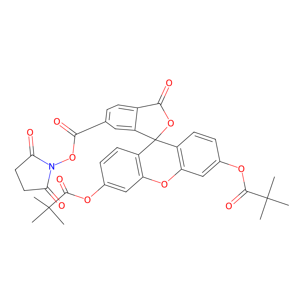 5,6-Carboxyfluorescein dipivalate succinimide ester molecular structure, CAS 197850-75-2