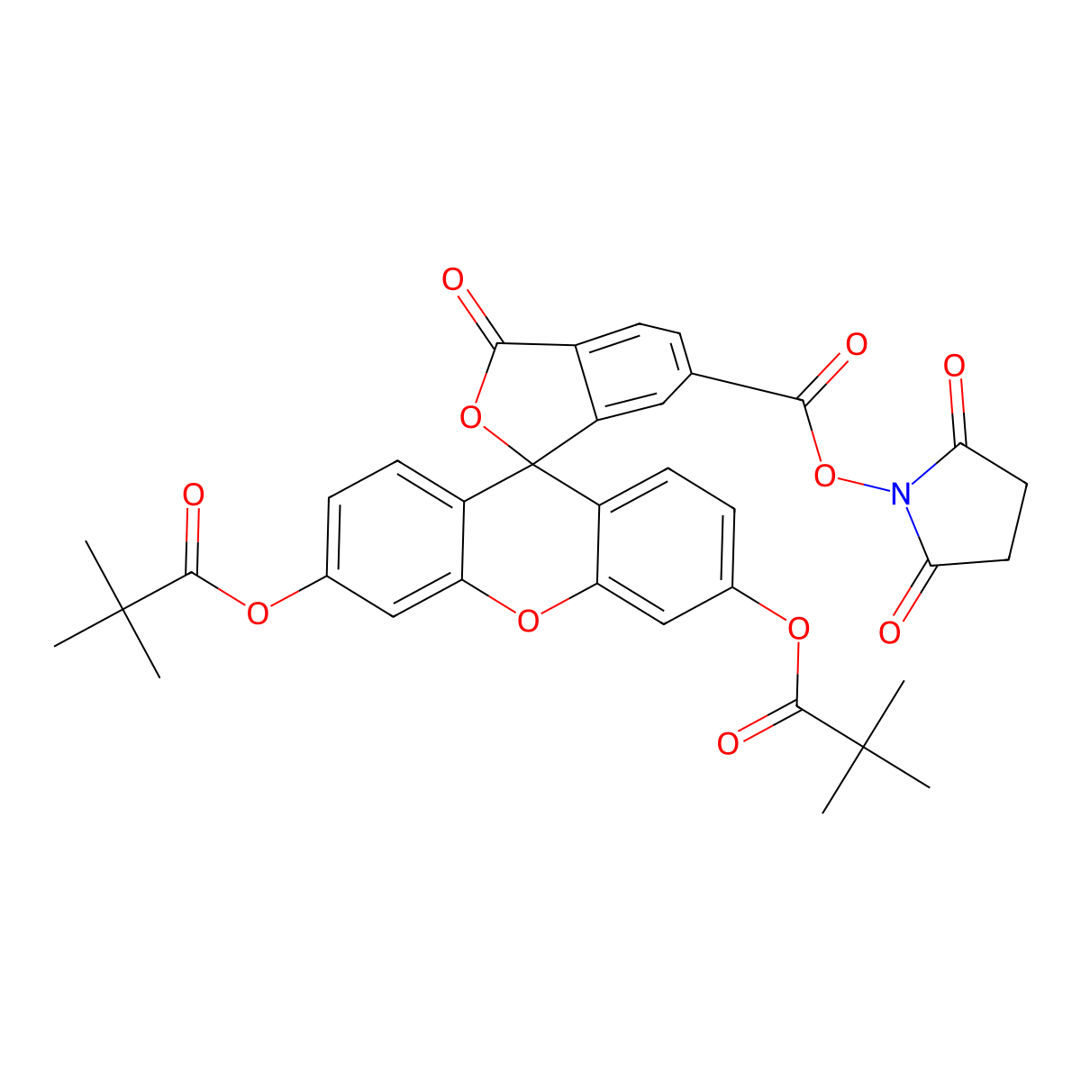 5,6-Carboxyfluorescein dipivalate succinimide ester molecular structure, CAS 197850-75-2
