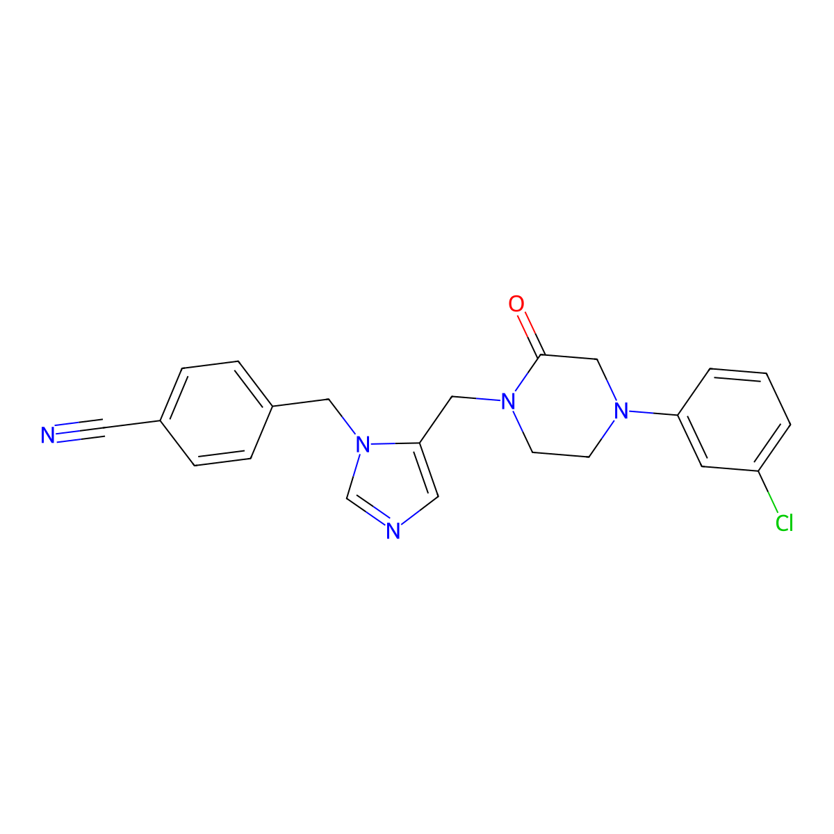 Benzonitrile, 4-[[5-[[4-(3-chlorophenyl)-2-oxo-1-piperazinyl]methyl]-1H-imidazol-1-yl]methyl]- molecular structure, CAS 197853-31-9