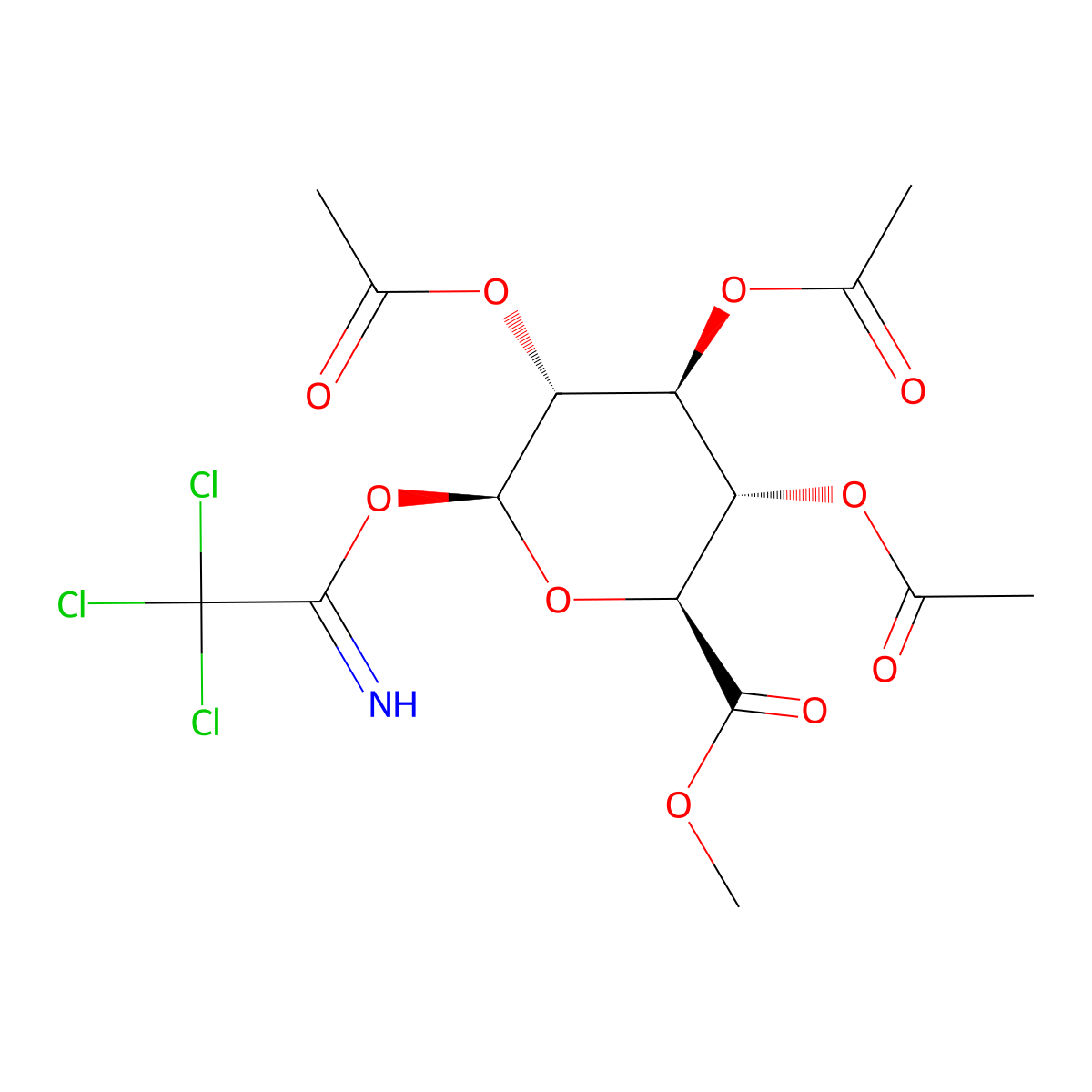 (2S,3S,4S,5R,6S)-2-(Methoxycarbonyl)-6-(2,2,2-trichloro-1-iminoethoxy)tetrahydro-2H-pyran-3,4,5-triyl triacetate molecular structure, CAS 197895-54-8
