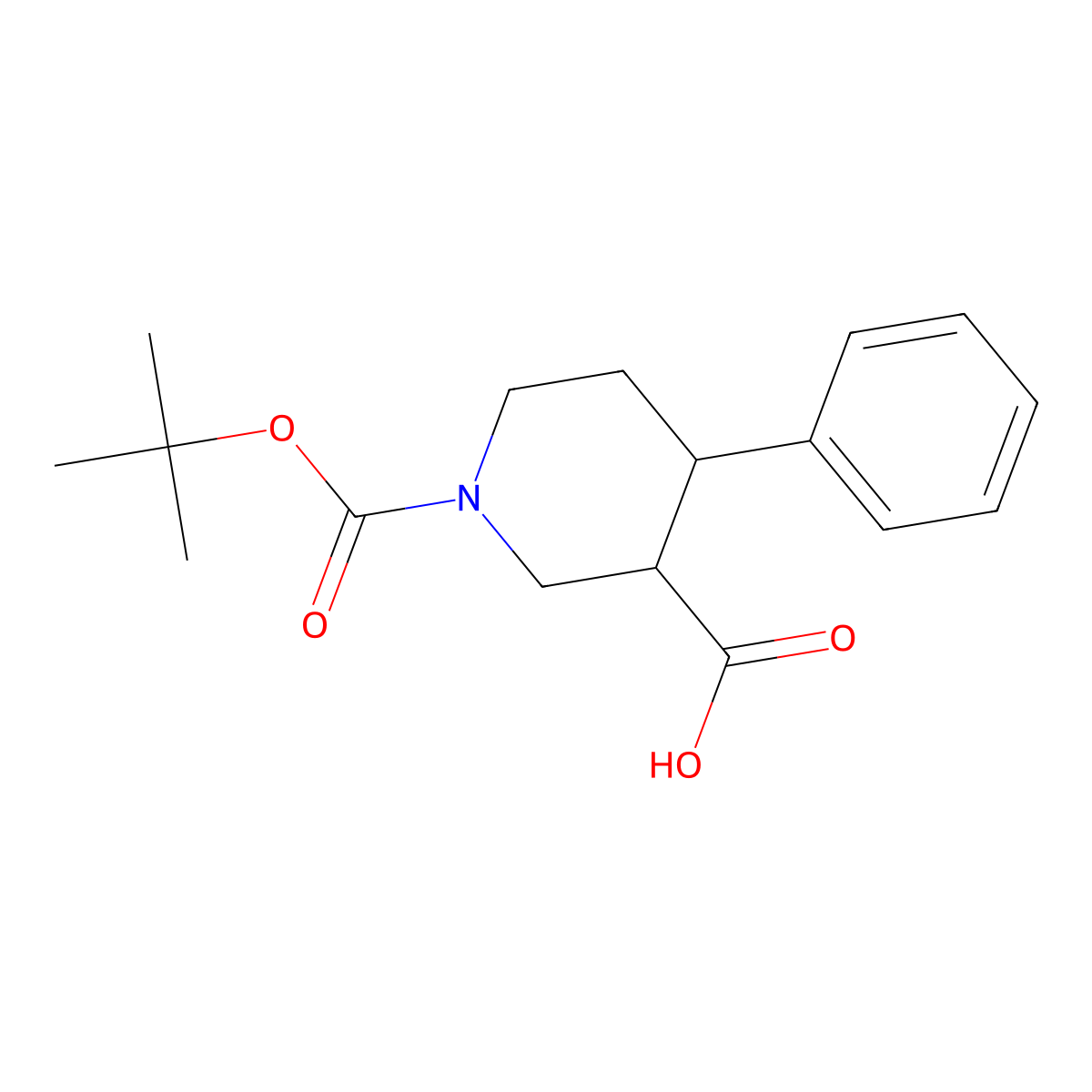 (3R,4R)-1-(tert-Butoxycarbonyl)-4-phenylpiperidine-3-carboxylic acid molecular structure, CAS 197900-84-8