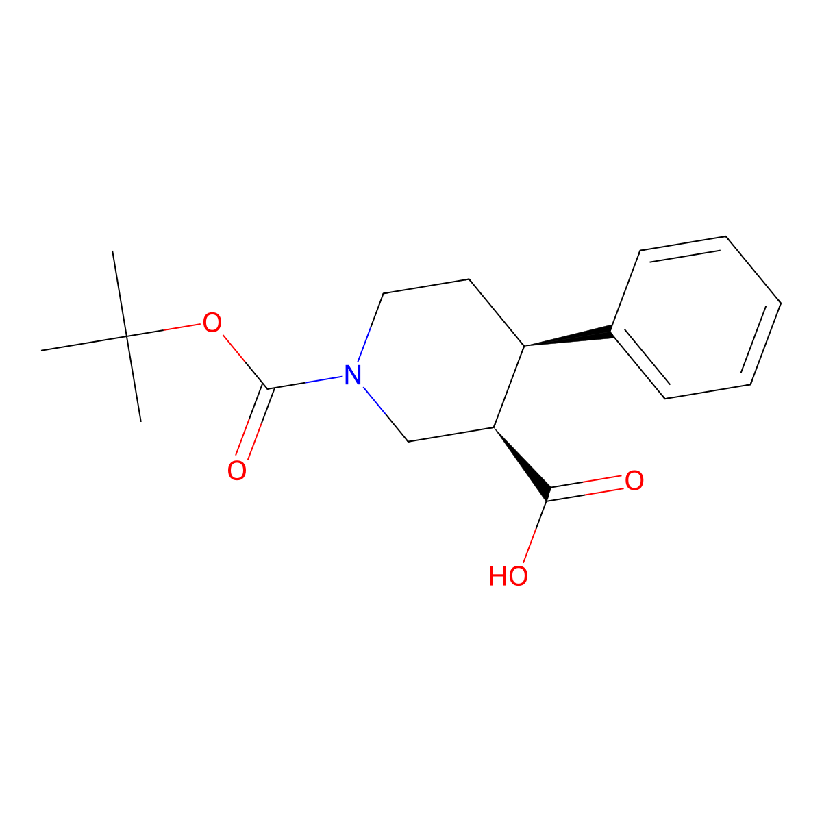 (3R,4R)-1-(tert-Butoxycarbonyl)-4-phenylpiperidine-3-carboxylic acid molecular structure, CAS 197900-84-8