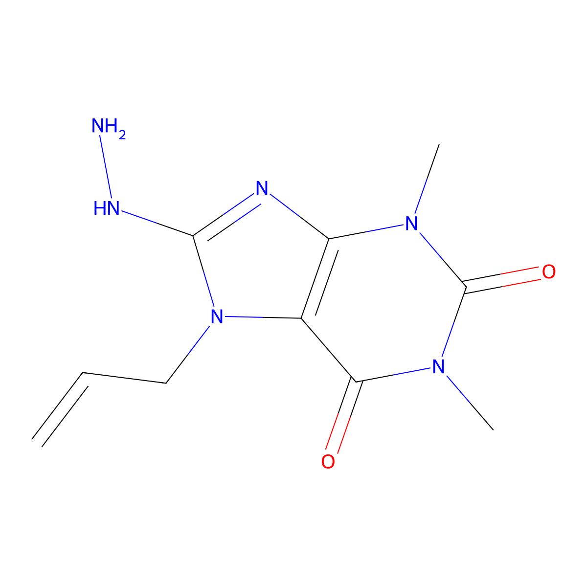 Theophylline, 7-allyl-8-hydrazino- molecular structure, CAS 19800-66-9