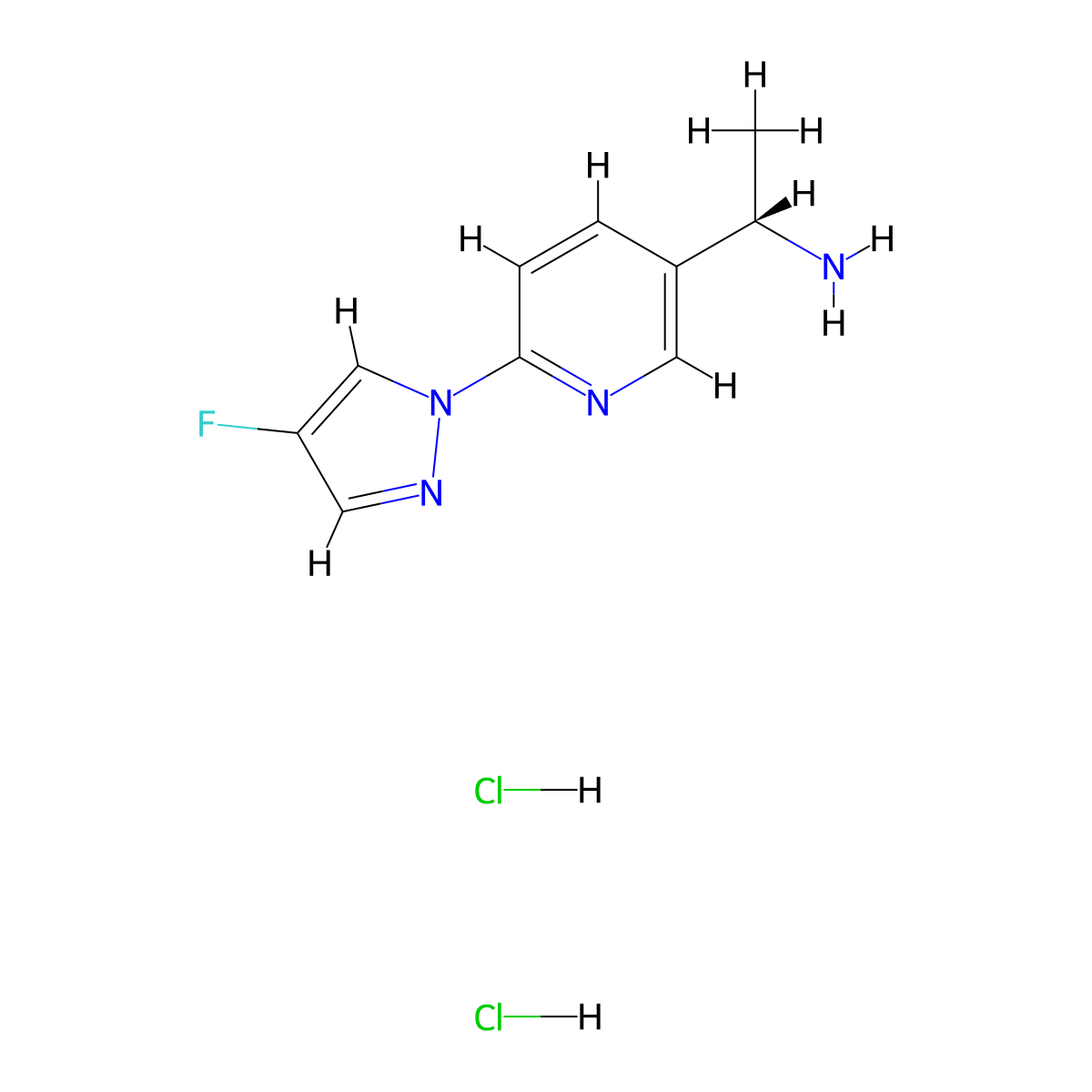 (S)-1-(6-(4-Fluoro-1H-pyrazol-1-yl)pyridin-3-yl)ethanamine dihydrochloride molecular structure, CAS 1980023-97-9