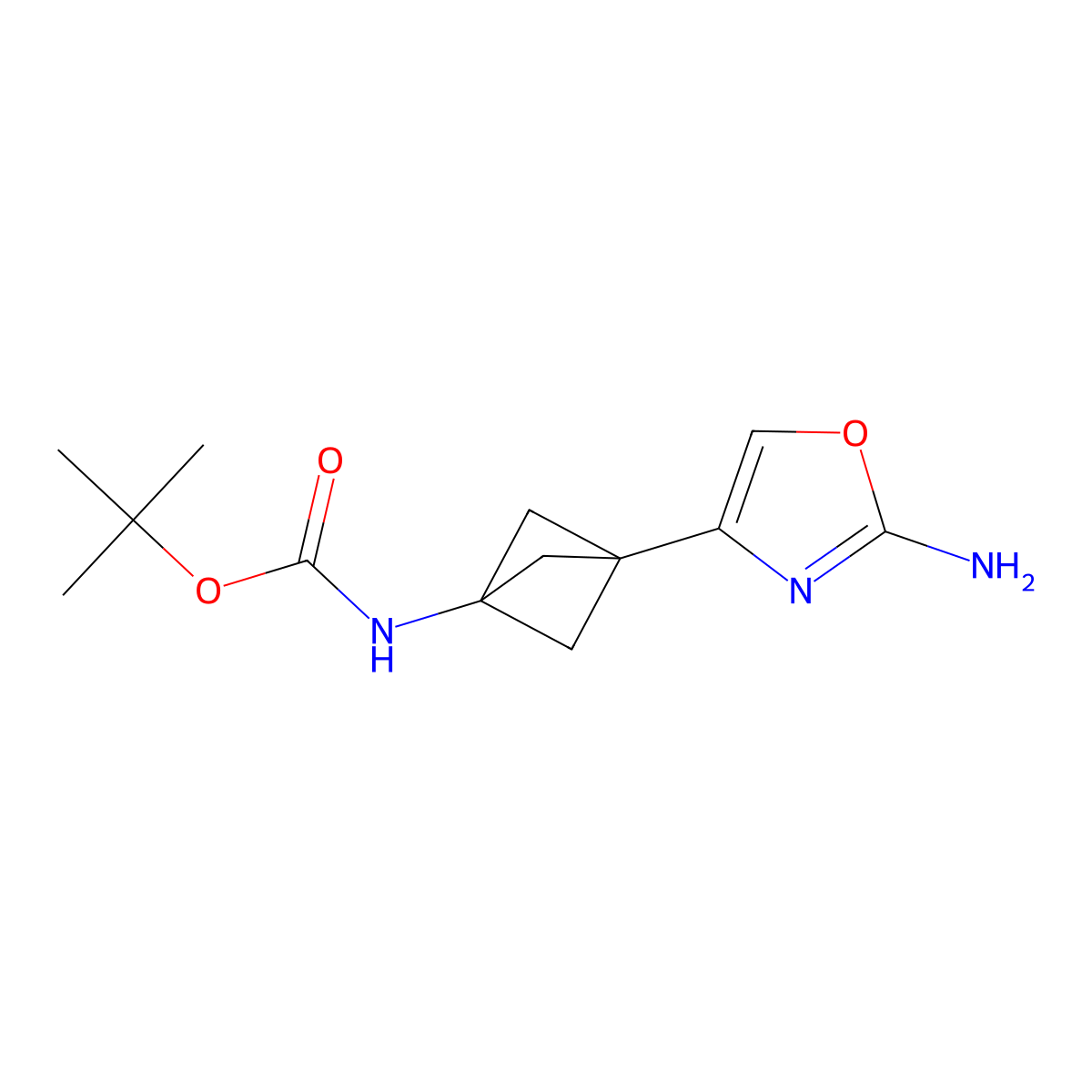 tert-Butyl [3-(2-amino-1,3-oxazol-4-yl)bicyclo[1.1.1]pent-1-yl]carbamate molecular structure, CAS 1980053-55-1