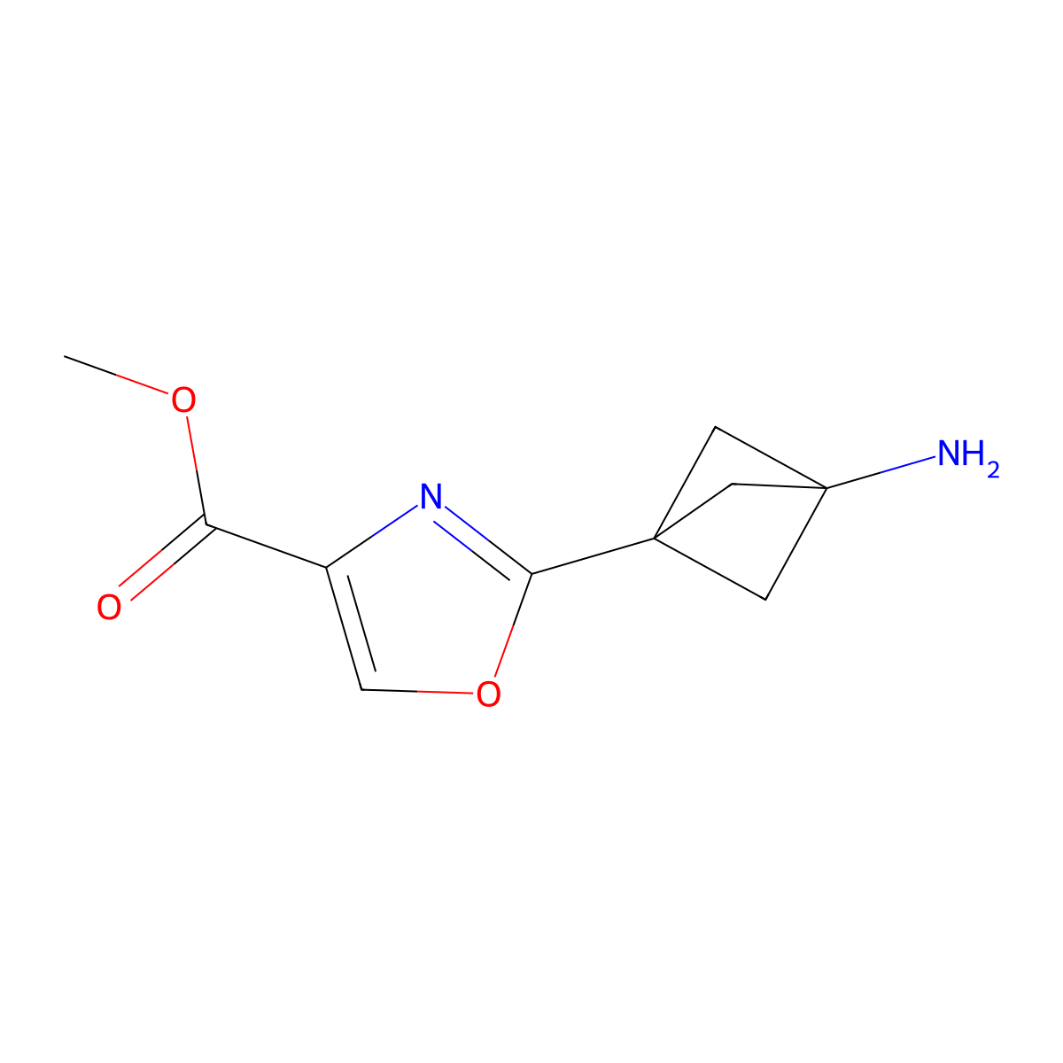 Methyl 2-(3-aminobicyclo[1.1.1]pent-1-yl)-1,3-oxazole-4-carboxylate molecular structure, CAS 1980053-94-8