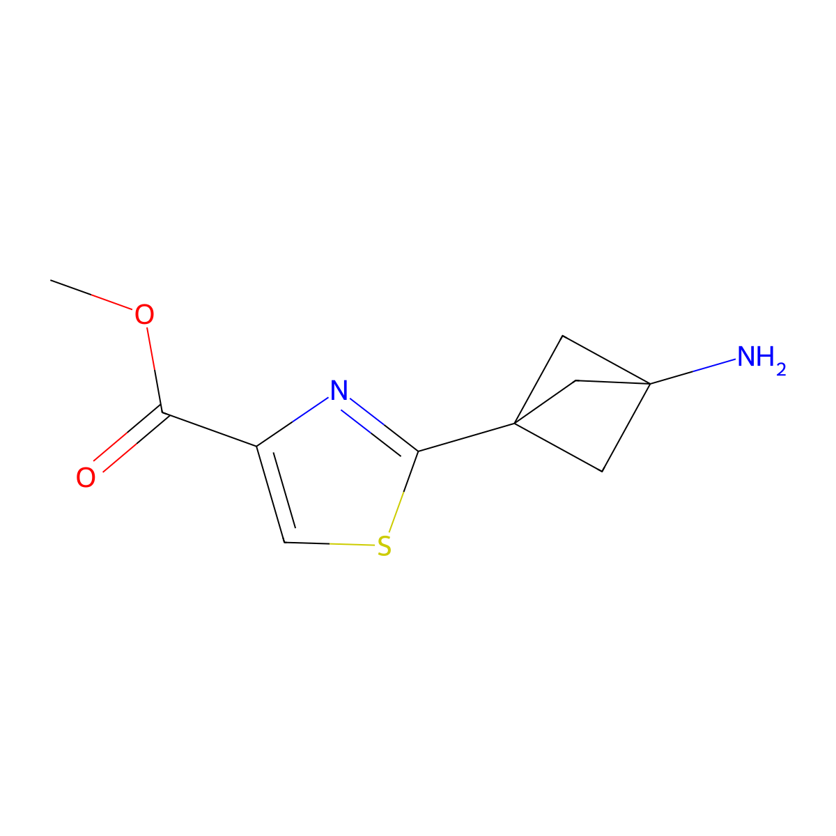 Methyl 2-(3-aminobicyclo[1.1.1]pent-1-yl)-1,3-thiazole-4-carboxylate molecular structure, CAS 1980063-94-2