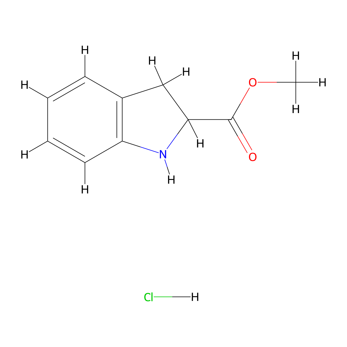 methyl 2,3-dihydro-1H-indole-2-carboxylate hydrochloride molecular structure, CAS 198016-53-4