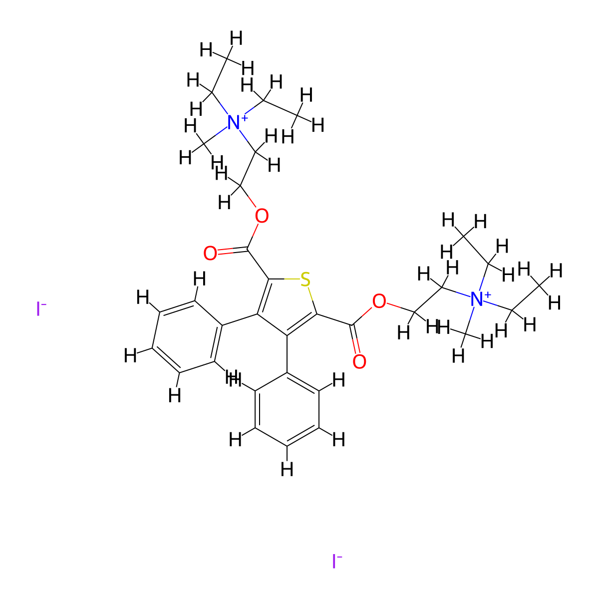 Ammonium, diethyl(2-hydroxyethyl)methyl-, iodide, 3,4-diphenyl-2,5-thiophenedicarboxylate(2:1) molecular structure, CAS 19802-94-9