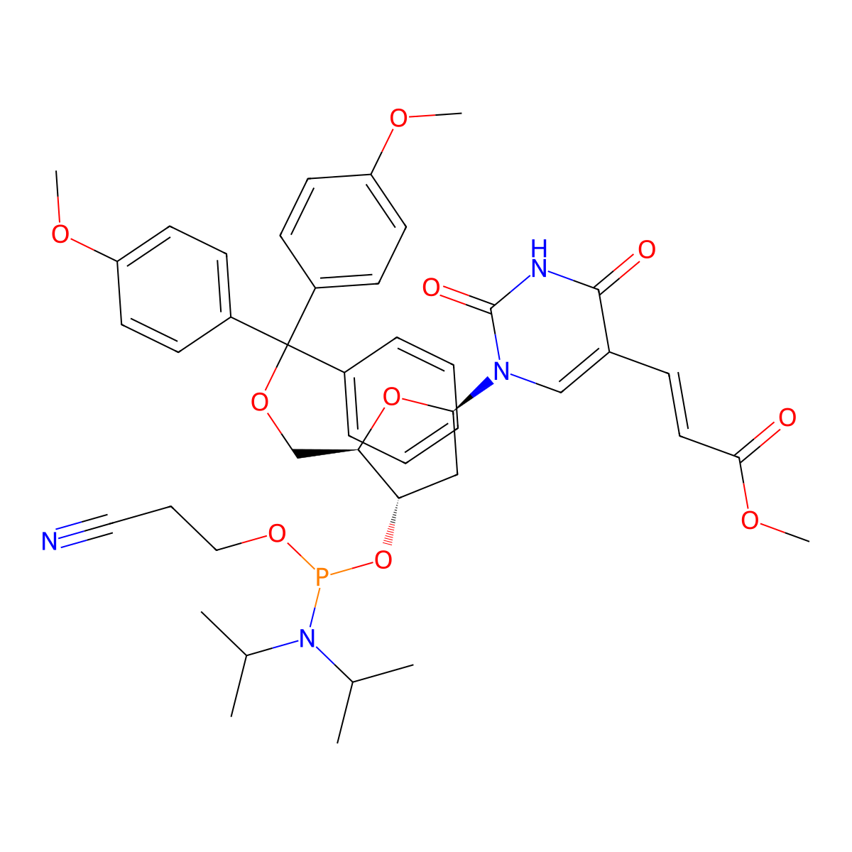 2'-Deoxy-5'-O-DMT-5-(3-methacryloyl)uridine 3'-CE phosphoramidite molecular structure, CAS 198080-38-5