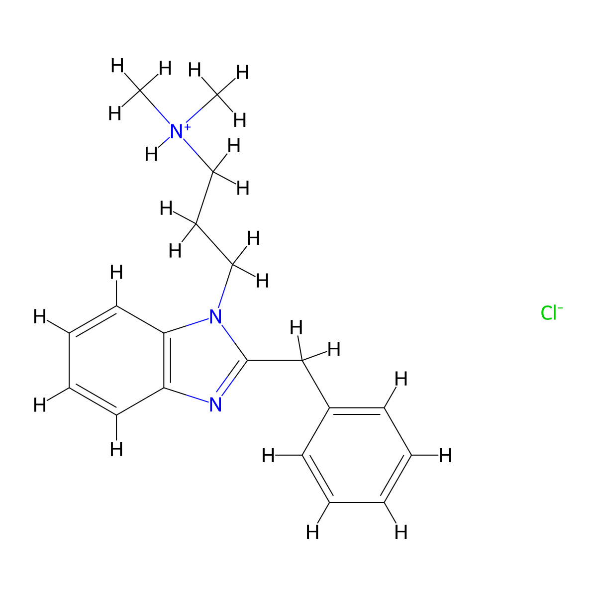 3-(2-Benzyl-1H-benzimidazol-1-yl)-N,N-dimethylpropan-1-amine--hydrogen chloride (1/1) molecular structure, CAS 19809-20-2