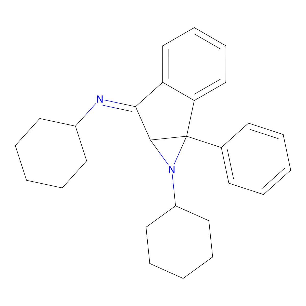 N-cyclohexyl-N-(1-cyclohexyl-1a-phenyl-1a,6a-dihydroindeno[1,2-b]aziren-6(1H)-ylidene)amine molecular structure, CAS 1981-53-9