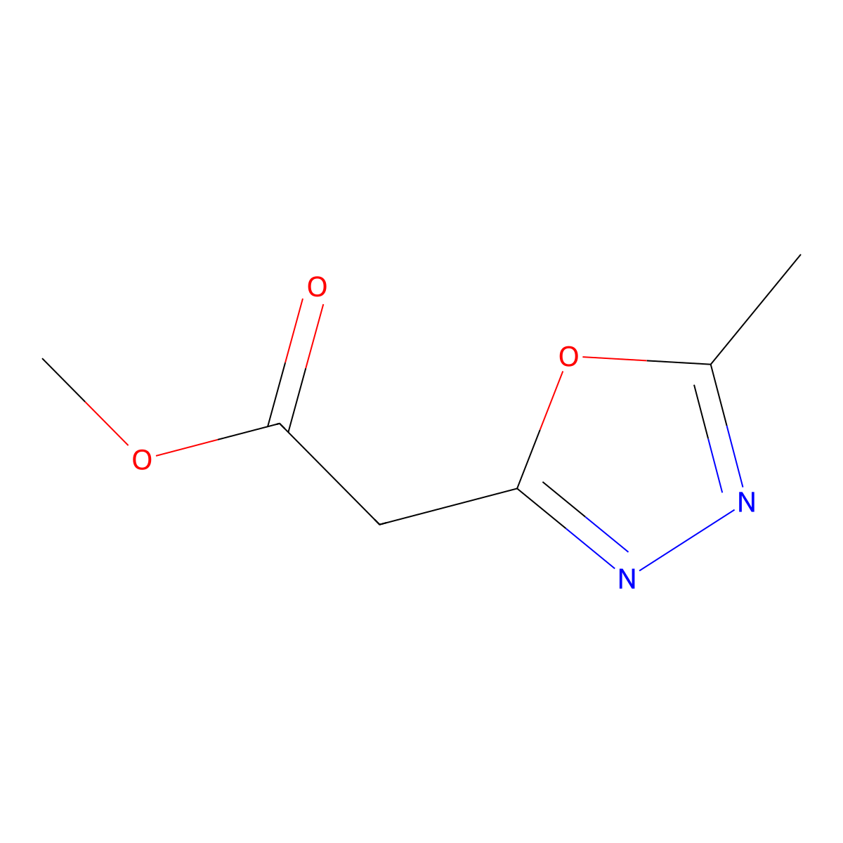 Methyl 2-(5-methyl-1,3,4-oxadiazol-2-yl)acetate molecular structure, CAS 19813-43-5