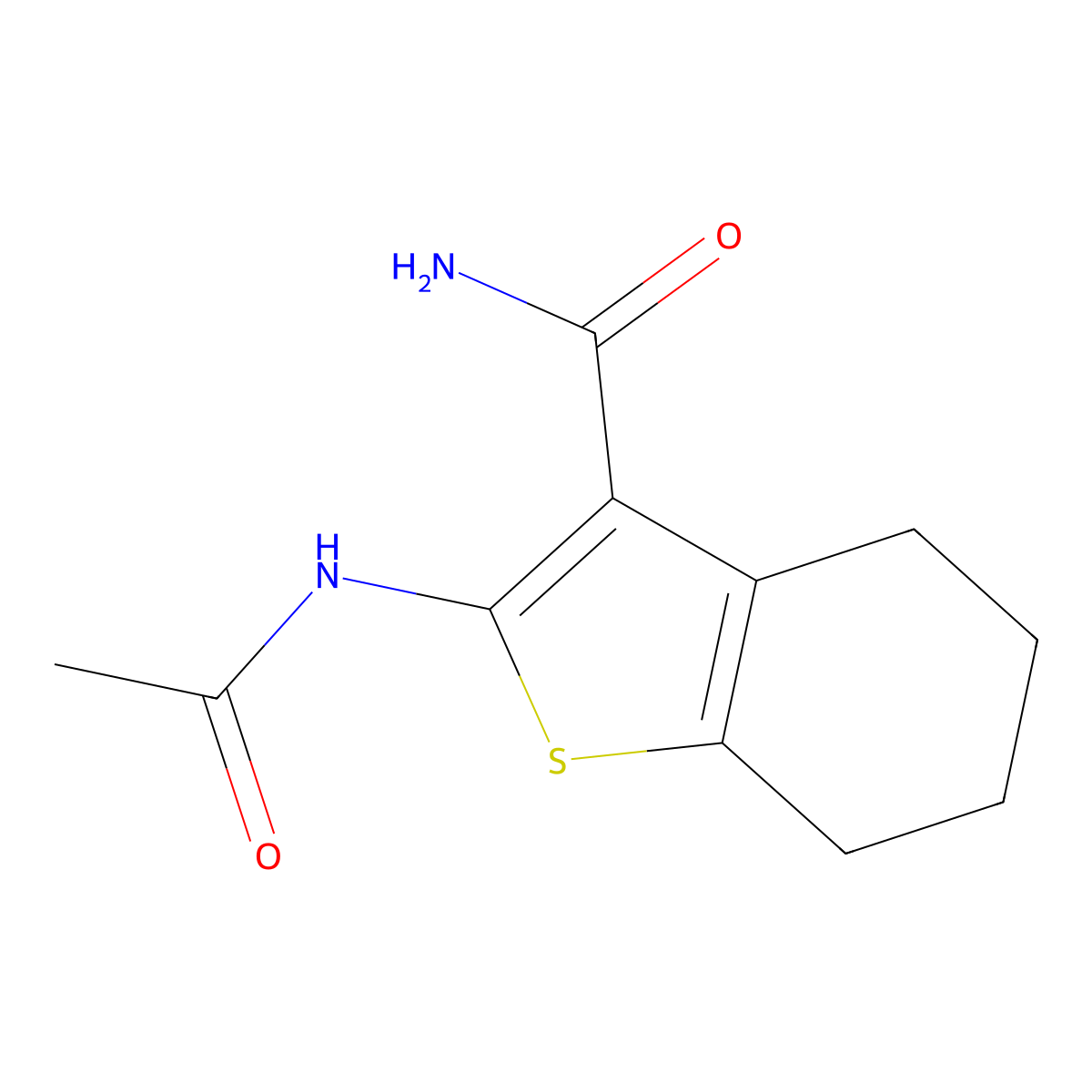 2-Acetamido-4,5,6,7-tetrahydro-1-benzothiophene-3-carboxamide molecular structure, CAS 19819-14-8