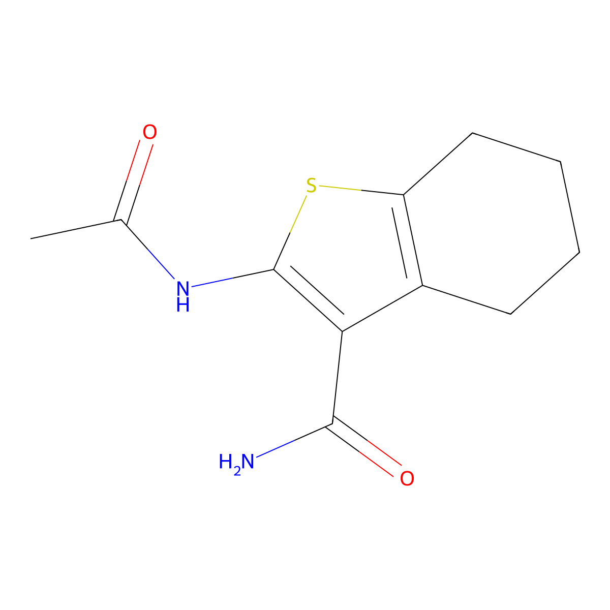 2-Acetamido-4,5,6,7-tetrahydro-1-benzothiophene-3-carboxamide molecular structure, CAS 19819-14-8