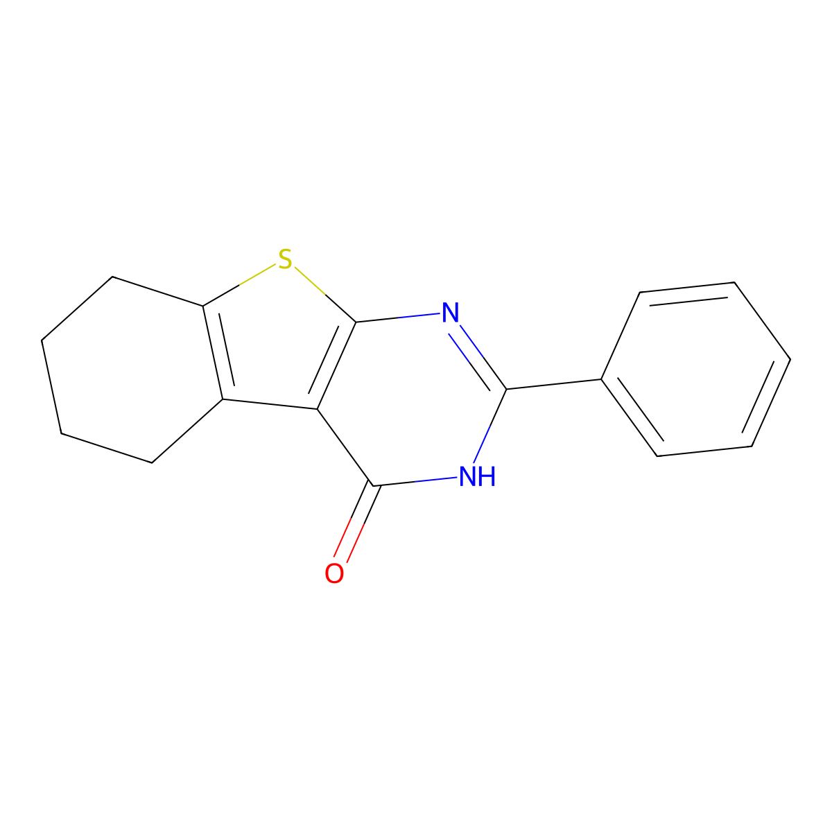 5,6,7,8-Tetrahydro-2-phenyl(1)benzothieno(2,3-d)pyrimidin-4(1H)-one molecular structure, CAS 19819-18-2