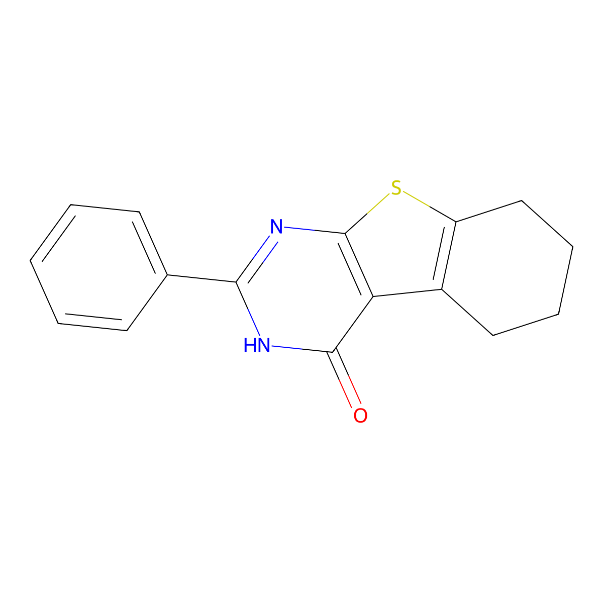 5,6,7,8-Tetrahydro-2-phenyl(1)benzothieno(2,3-d)pyrimidin-4(1H)-one molecular structure, CAS 19819-18-2