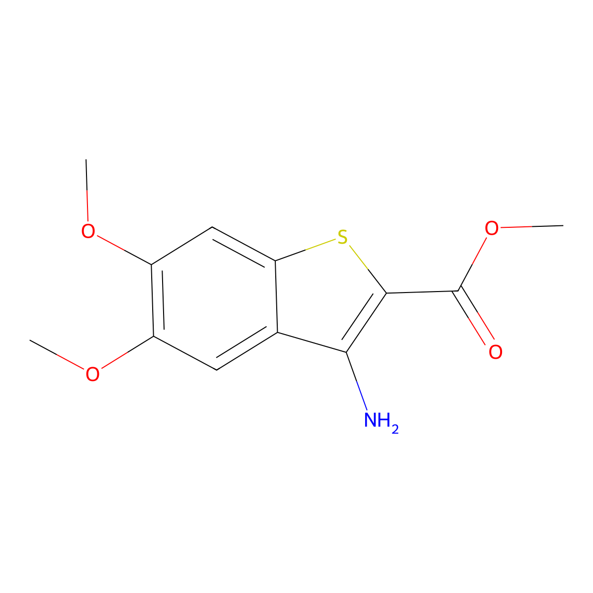 Methyl 3-amino-5,6-dimethoxybenzo[b]thiophene-2-carboxylate molecular structure, CAS 198204-16-9