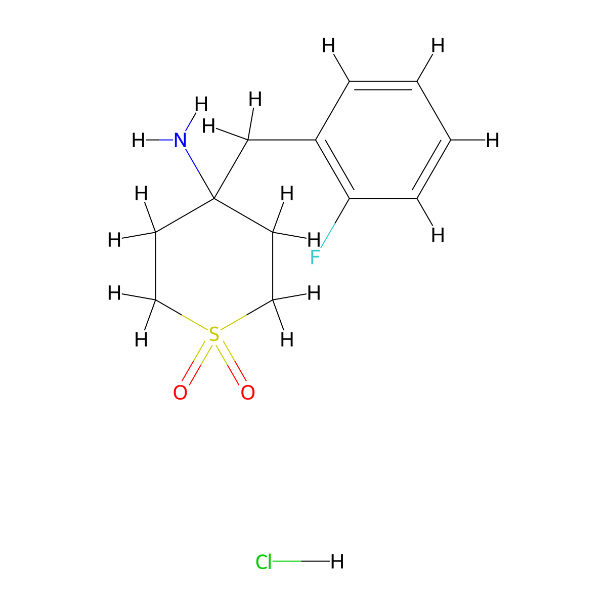 4-Amino-4-[(2-fluorophenyl)methyl]-1Lambda(6)-thiane-1,1-dione hydrochloride molecular structure, CAS 1982072-10-5