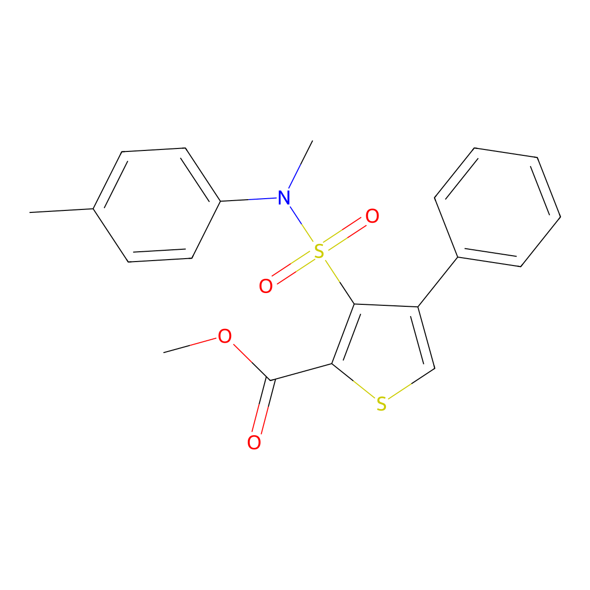 Methyl 3-{[methyl(4-methylphenyl)amino]sulfonyl}-4-phenylthiophene-2-carboxylate molecular structure, CAS 1982158-64-4