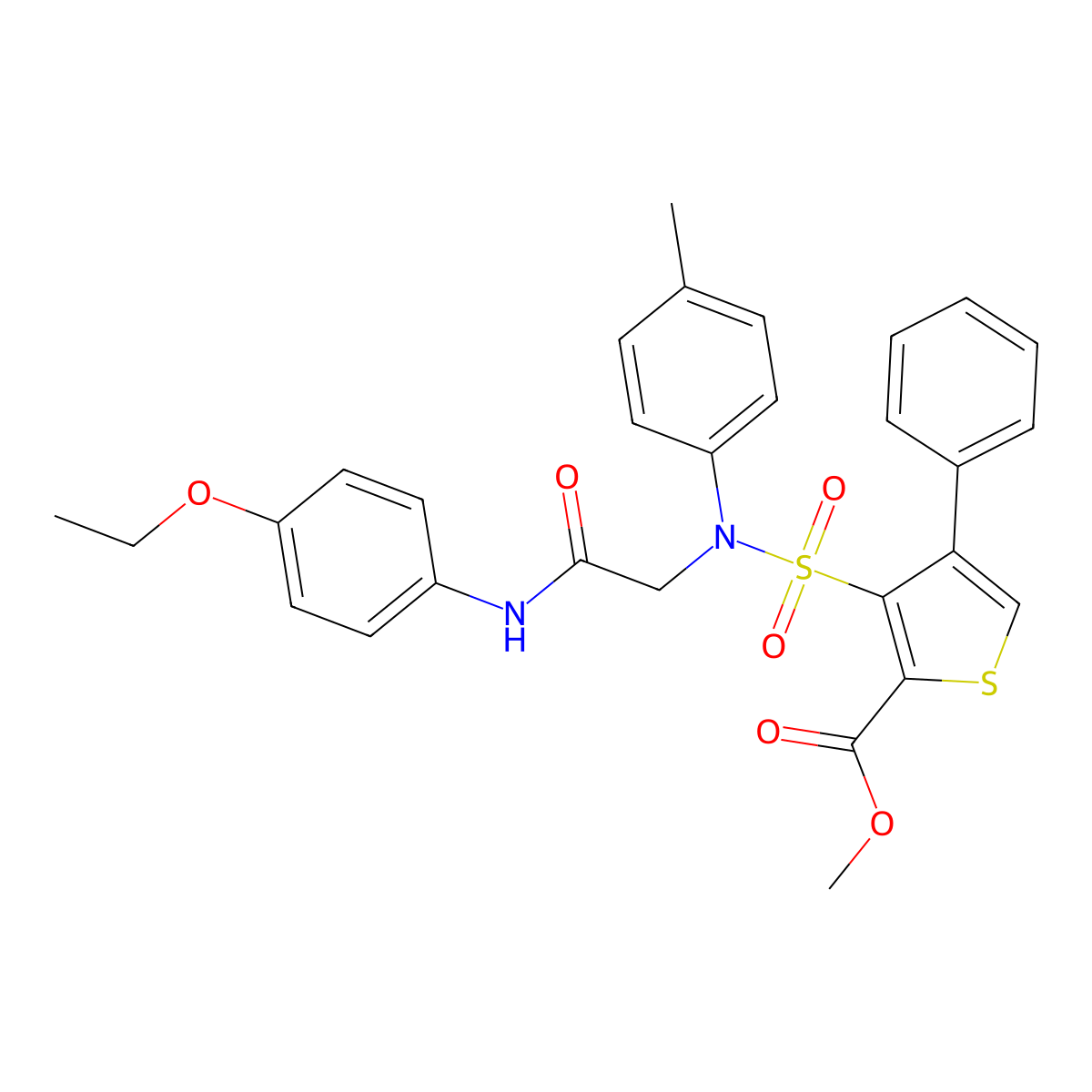 Methyl 3-({[(4-ethoxyphenyl)carbamoyl]methyl}(4-methylphenyl)sulfamoyl)-4-phenylthiophene-2-carboxylate molecular structure, CAS 1982158-67-7