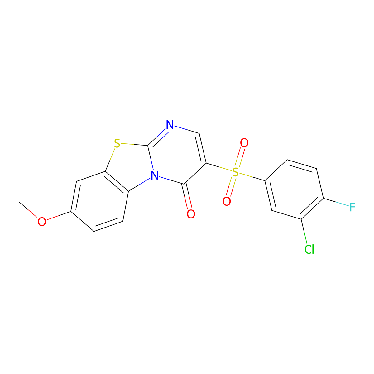 3-[(3-chloro-4-fluorophenyl)sulfonyl]-8-methoxy-4H-pyrimido[2,1-b][1,3]benzothiazol-4-one molecular structure, CAS 1982158-93-9