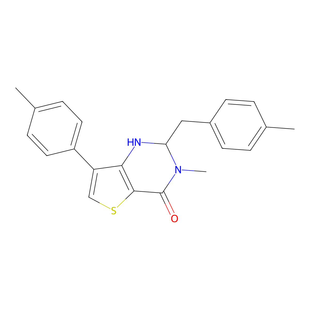 3-methyl-2-(4-methylbenzyl)-7-(4-methylphenyl)-2,3-dihydrothieno[3,2-d]pyrimidin-4(1H)-one molecular structure, CAS 1982159-05-6