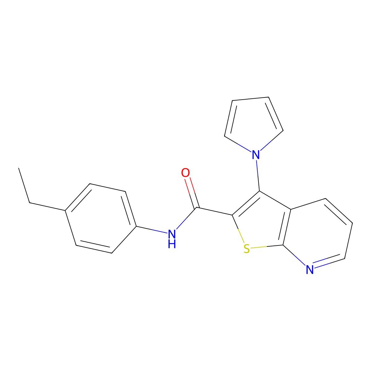 N-(4-ethylphenyl)-3-(1H-pyrrol-1-yl)thieno[2,3-b]pyridine-2-carboxamide molecular structure, CAS 1982159-27-2