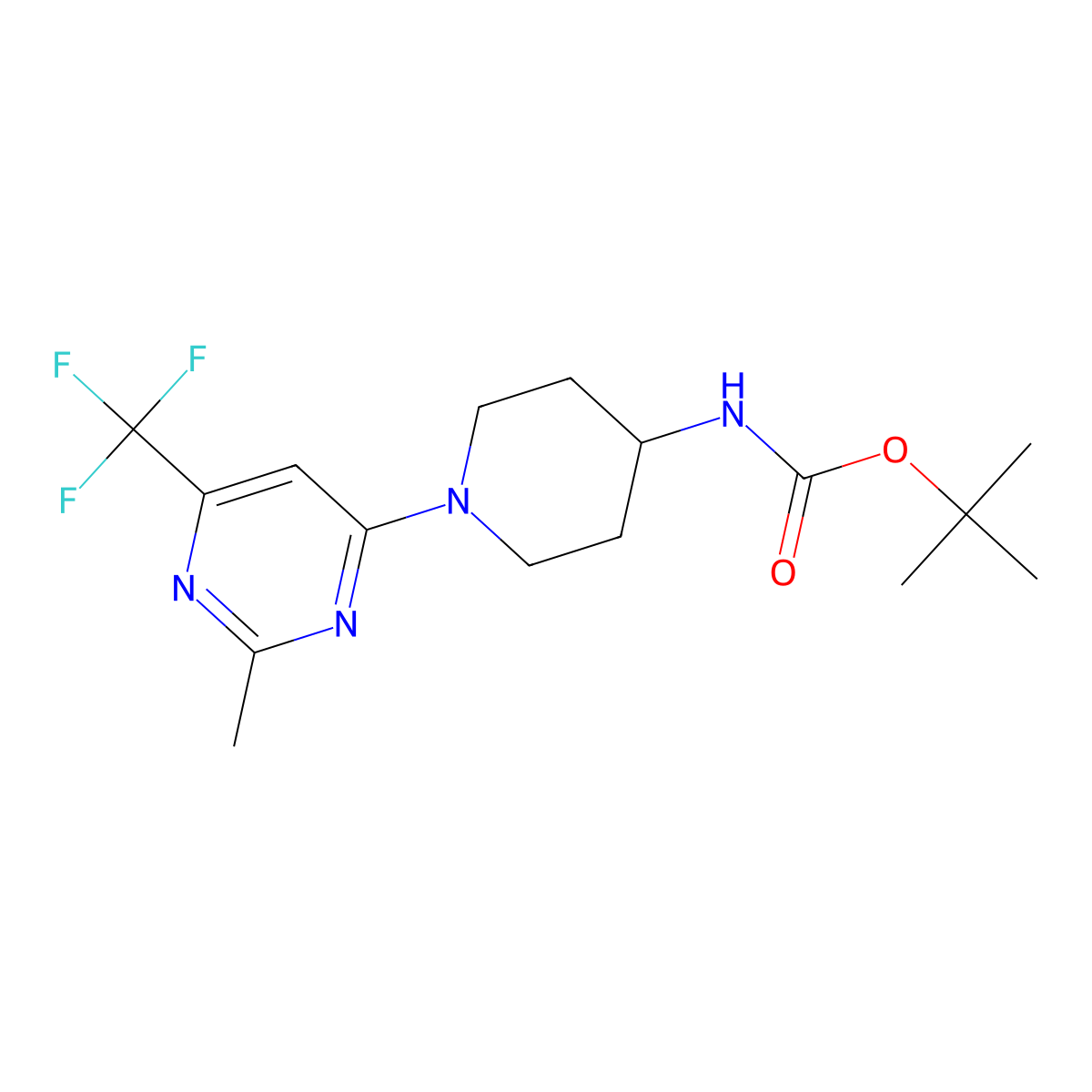 Tert-butyl {1-[2-methyl-6-(trifluoromethyl)pyrimidin-4-yl]piperidin-4-yl}carbamate molecular structure, CAS 1982187-39-2