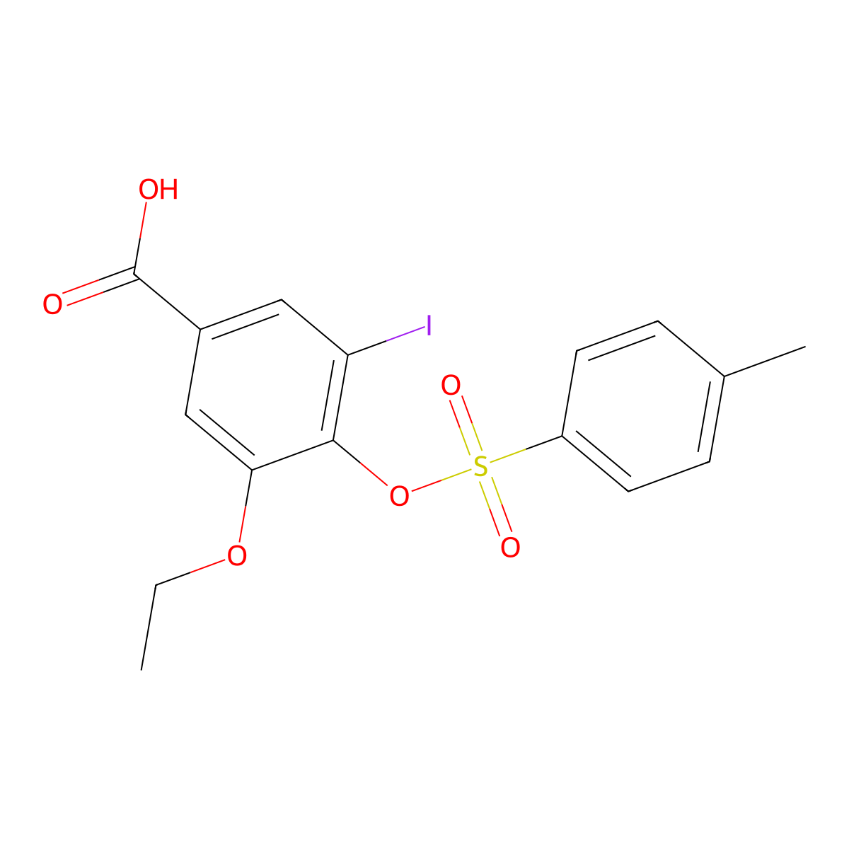 3-Ethoxy-5-iodo-4-{[(4-methylphenyl)sulfonyl]oxy}benzoic acid molecular structure, CAS 1982241-73-5