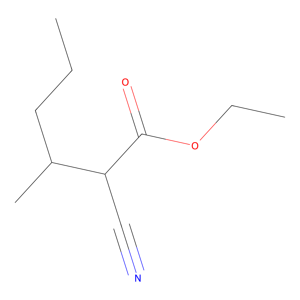 Ethyl 2-cyano-3-methylhexanoate molecular structure, CAS 19823-28-0