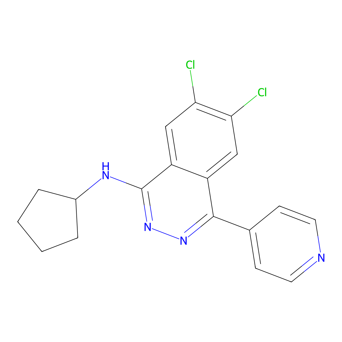 6,7-dichloro-N-cyclopentyl-4-(pyridin-4-yl)phthalazin-1-amine molecular structure, CAS 1982372-88-2