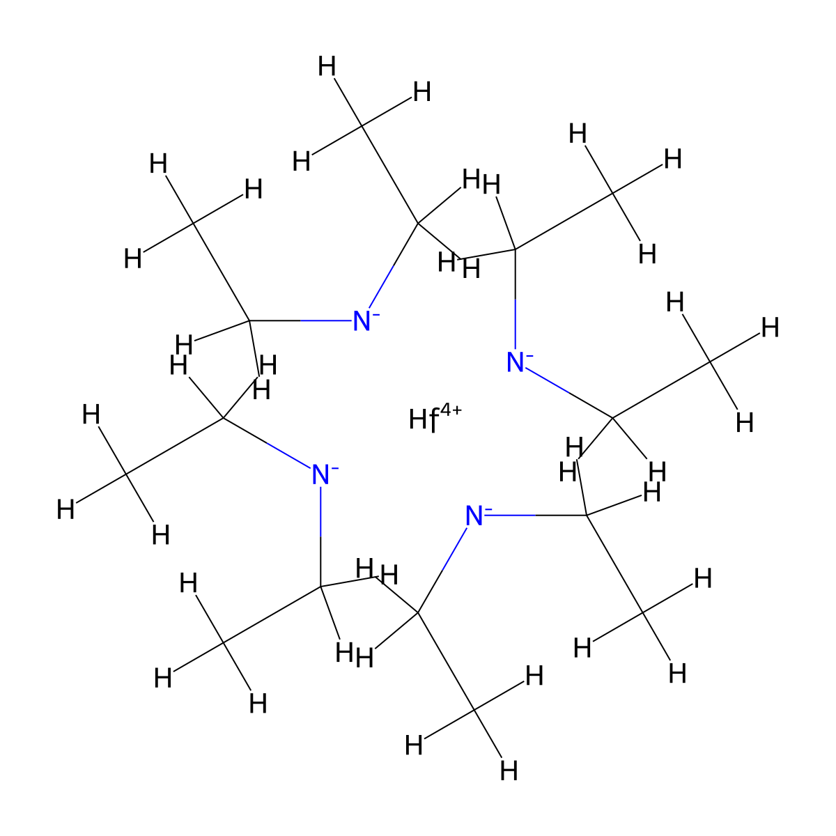 Hafnium, tetrakis(diethylamino)- molecular structure, CAS 19824-55-6